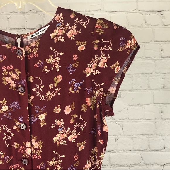 Women's Burgundy Floral Pattern Reformation Fauna Dress in Chantelle. Size 0 - Picture 13 of 16